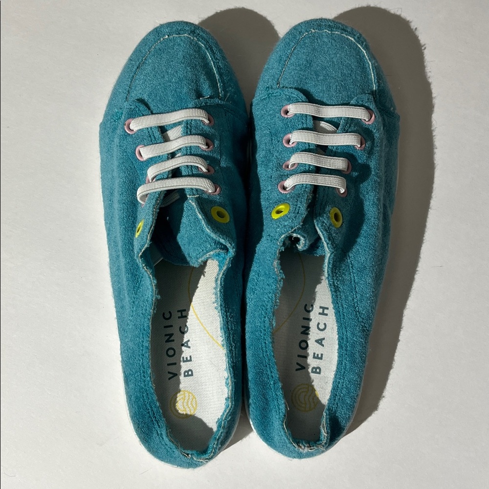 Vionic Beach Breeze slip-on mule sneakers teal terry cloth shoes summer sz 10 - Picture 3 of 8